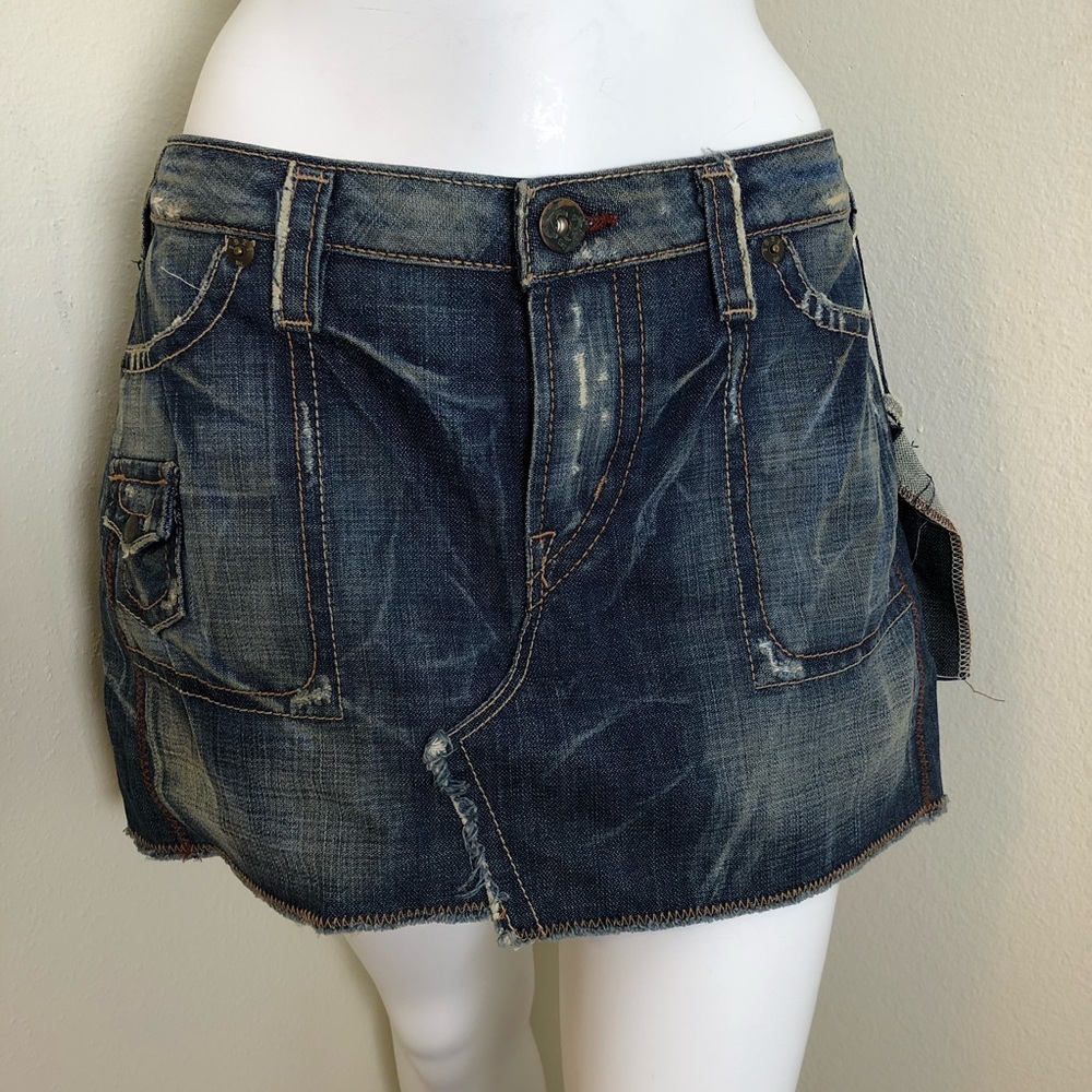 Washed Dark Blue Denim Mini Skirt
